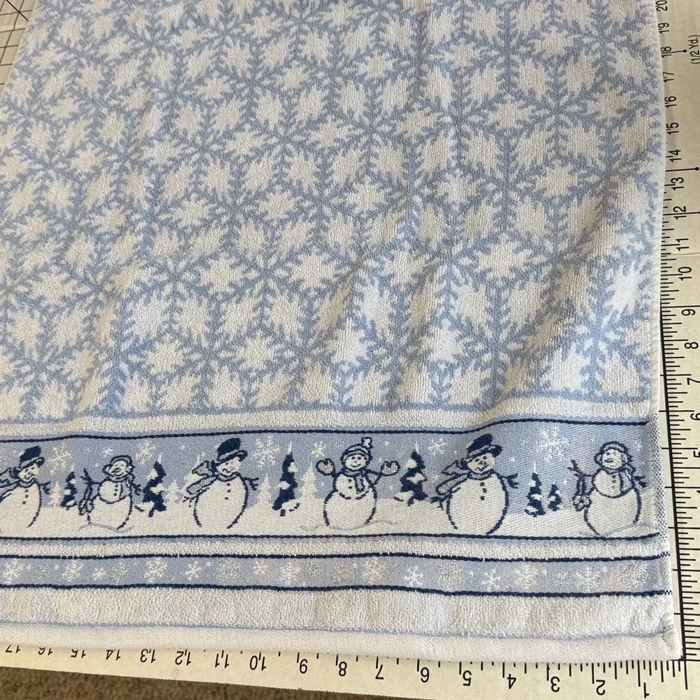 Vintage Blue Snowman Cotton Towel Set – 3 Pieces – Snowflake Jacquard
